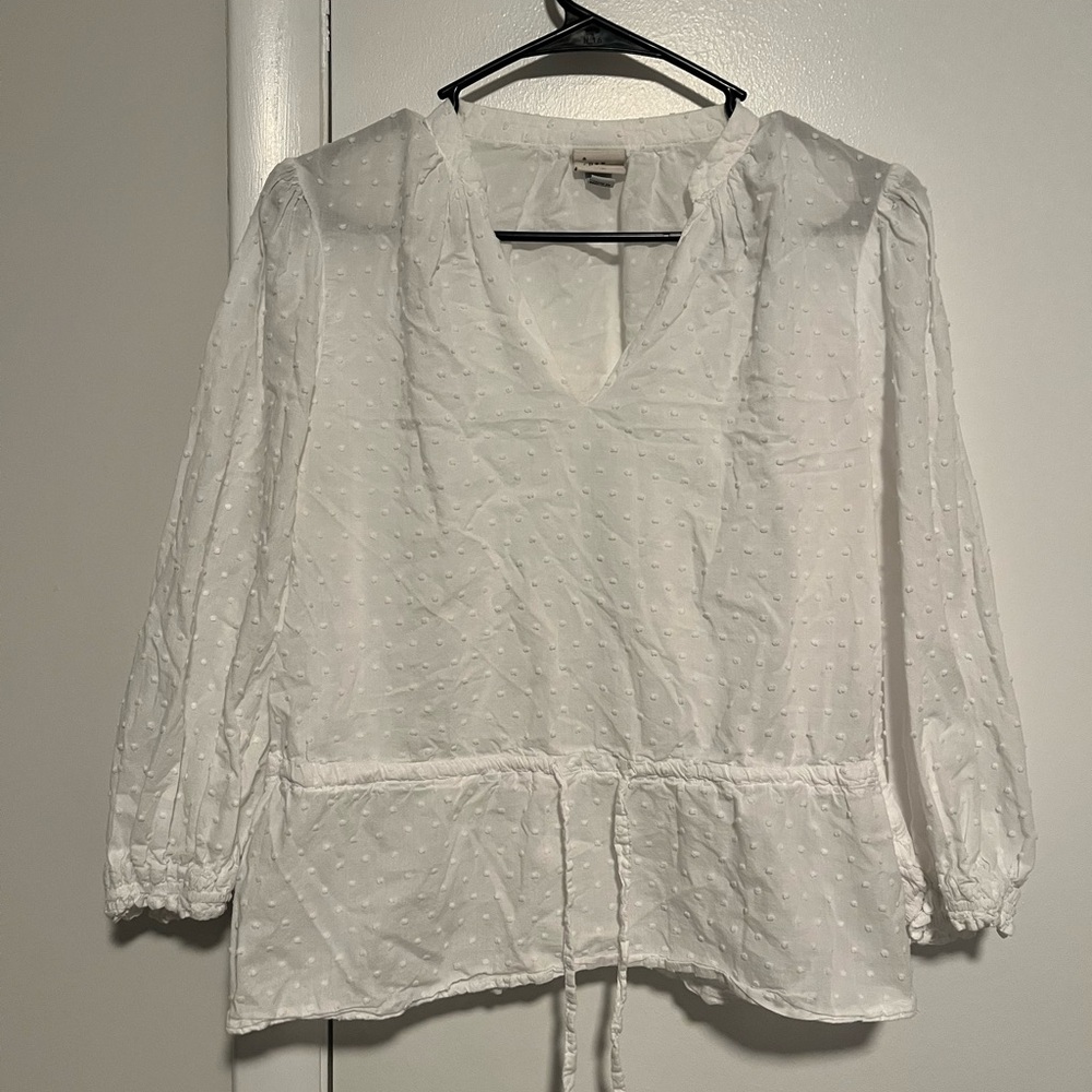 A New Day White Women's Polka Dot Cinched Waist Top